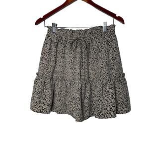 BURU Leopard Print Drawcord Tiered Pull On Mini Skirt Brown Womens S/M